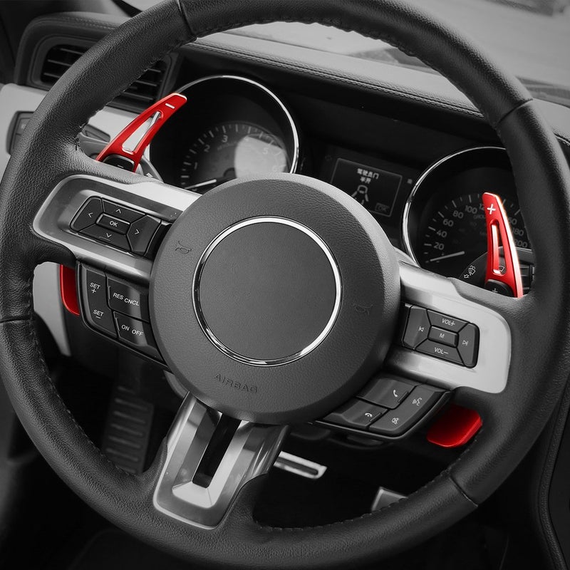 Voodonala Red Steering Wheel Shift Paddle Shifter Trim Cover for Ford Mustang 2015+(2pcs/set) - Image 4